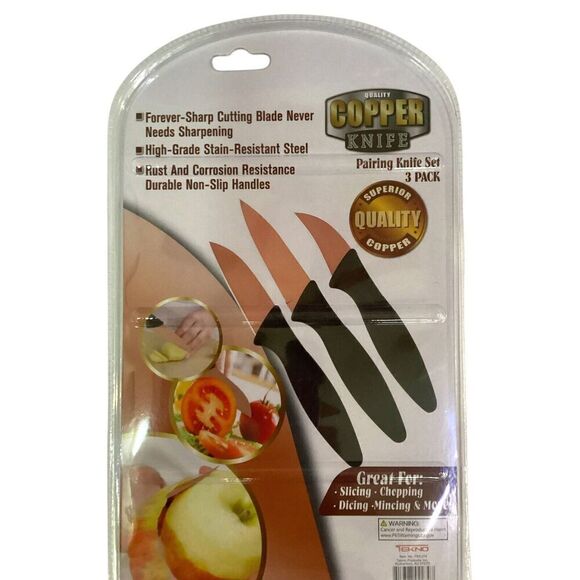 PARING Knife Set Of 3 COPPER Coated Stainless Steel Never Needs Sharpening - Picture 2 of 2